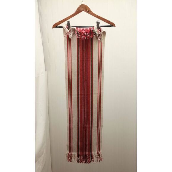 Vintage woven table runner red cream and green long - Picture 2 of 8